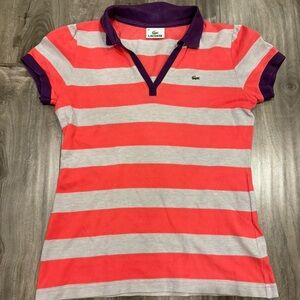 Lacoste Kids Polo Shirt - Red and Purple Stripes